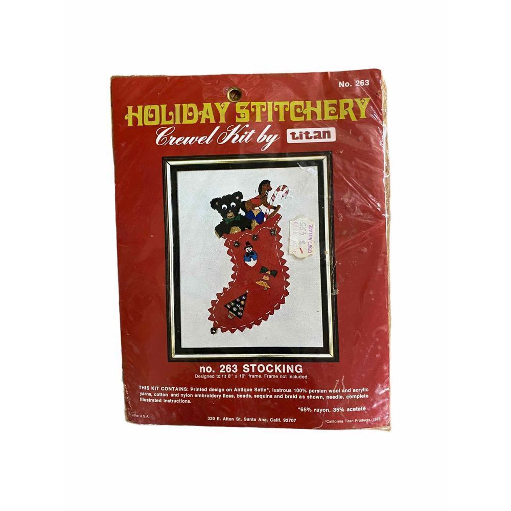VINTAGE Holiday Stitchery crewel kit by Titan no 263 stocking kit